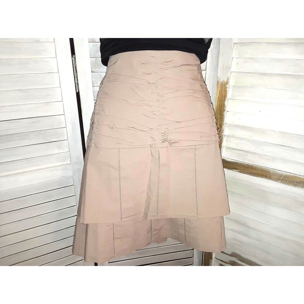 Anthropologie Odille Women's Mini Skirt Size 12 Pleats Layered Ruche Tan